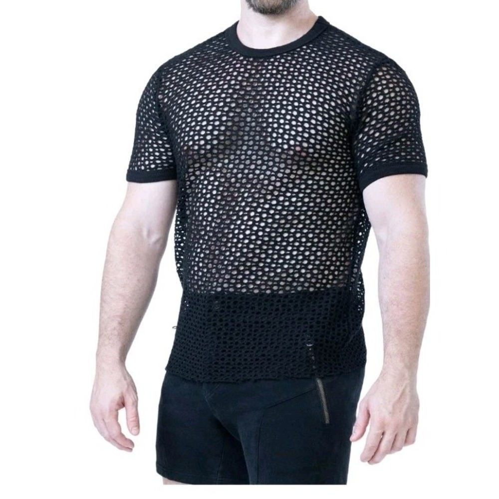 Nasty Pig Open Knit Short Sleeve Shirt Men's Size Medium Black
